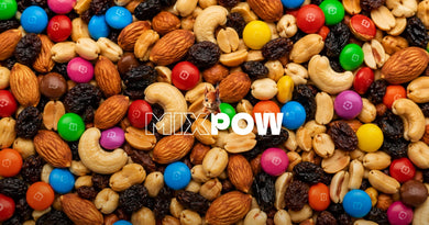 Mélange gourmand Mixpow fruits secs amandes cajou raisins et chocolats colorés pour goûter enfants