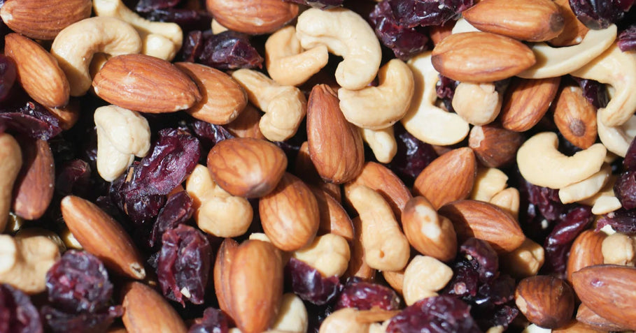 Amandes, noix de cajou, noisettes et cranberries — en-cas qui calme l'hormone de la faim