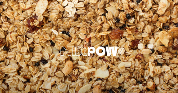 Granola maison aux amandes noix de cajou cranberries dans un bocal en verre — recette healthy Mixpow