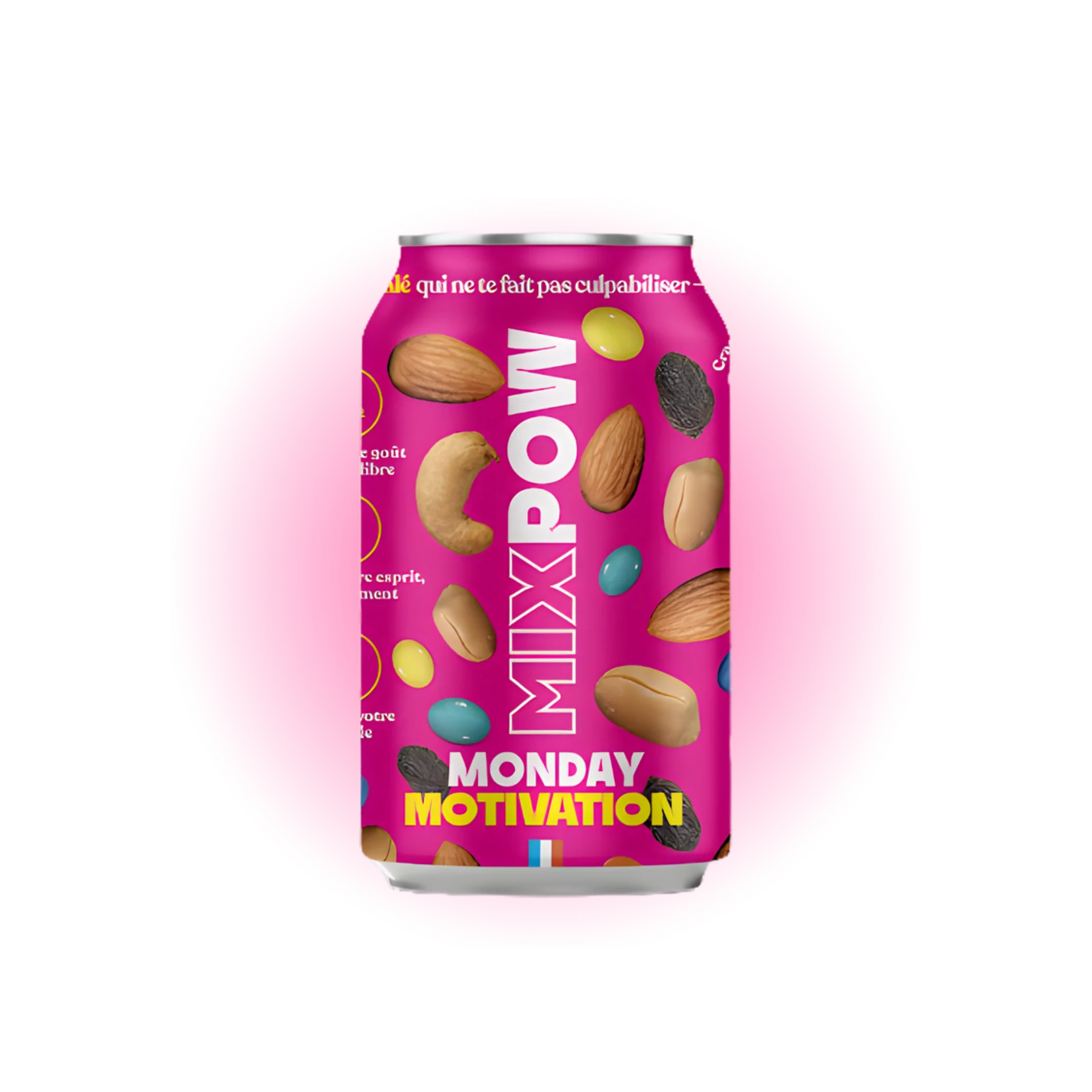 Canette Mixpow Monday Motivation — mélange fruits secs amandes cajou raisins snack énergie France