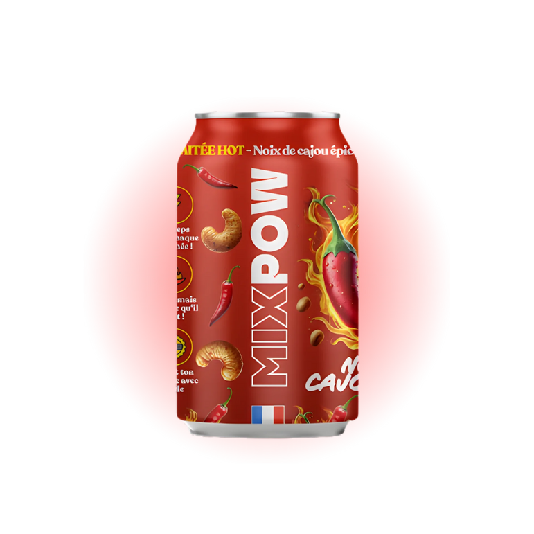 Canette Mixpow noix de cajou épicées — snack pimenté fruits secs grillés canette France