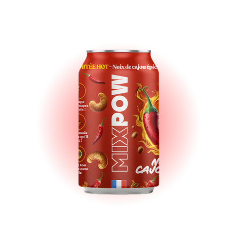 Canette Mixpow noix de cajou épicées — snack pimenté fruits secs grillés canette France