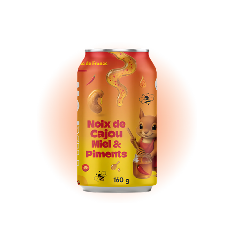 Canette Mixpow noix de cajou miel piments — snack sucré épicé fruits secs canette France mascotte