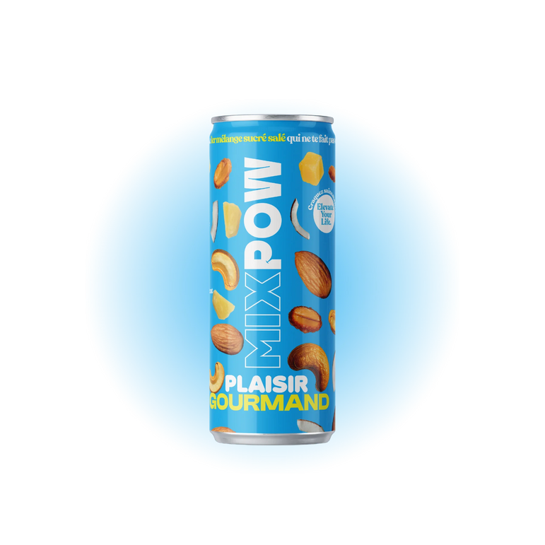 Canette Mixpow Plaisir Gourmand — mélange fruits secs amandes cajou ananas coco snack sucré salé