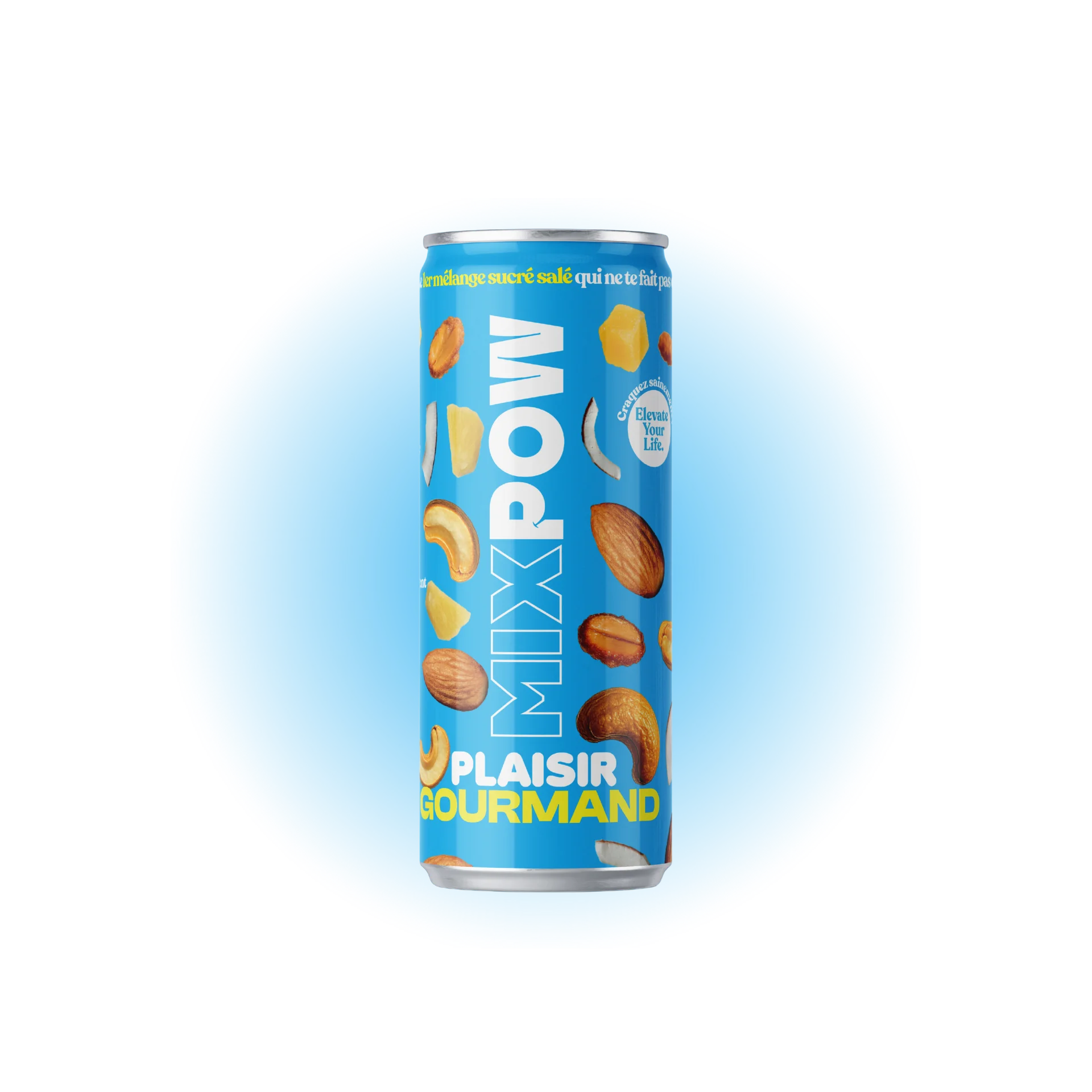Canette Mixpow Plaisir Gourmand — mélange fruits secs amandes cajou ananas coco snack sucré salé