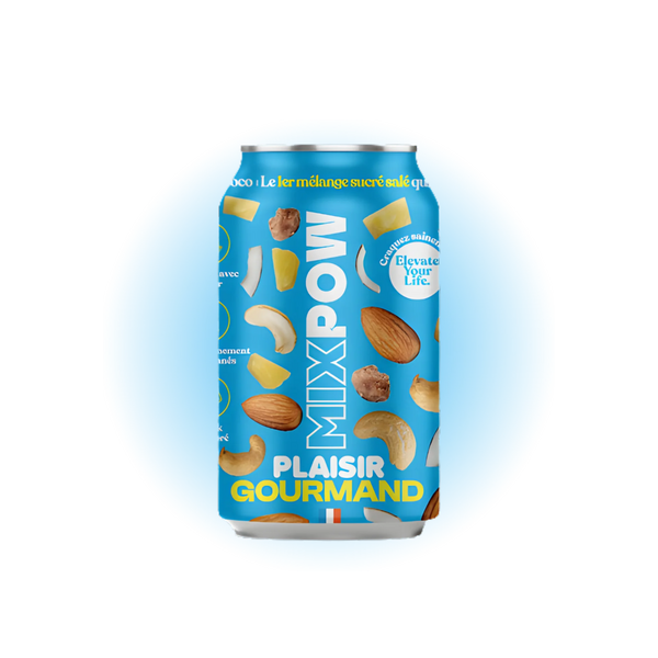 Canette Mixpow Plaisir Gourmand — mélange fruits secs amandes cajou ananas coco snack sucré salé France