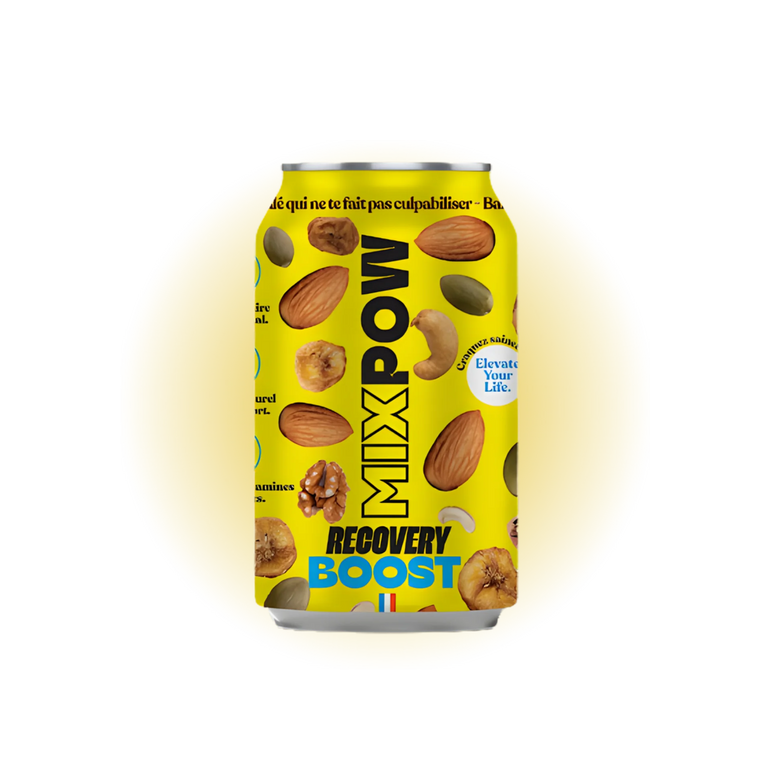 Canette Mixpow Recovery Boost — mélange fruits secs amandes cajou banane noix récupération sport France