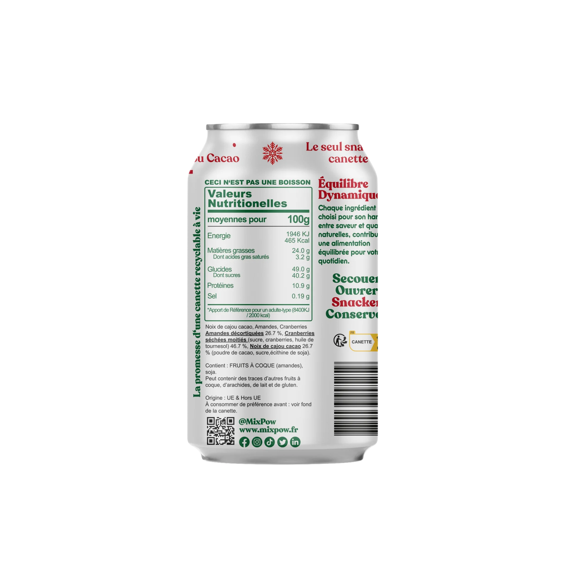 Valeurs nutritionnelles Merry Mix Mixpow — amandes cranberries cajou cacao ingrédients