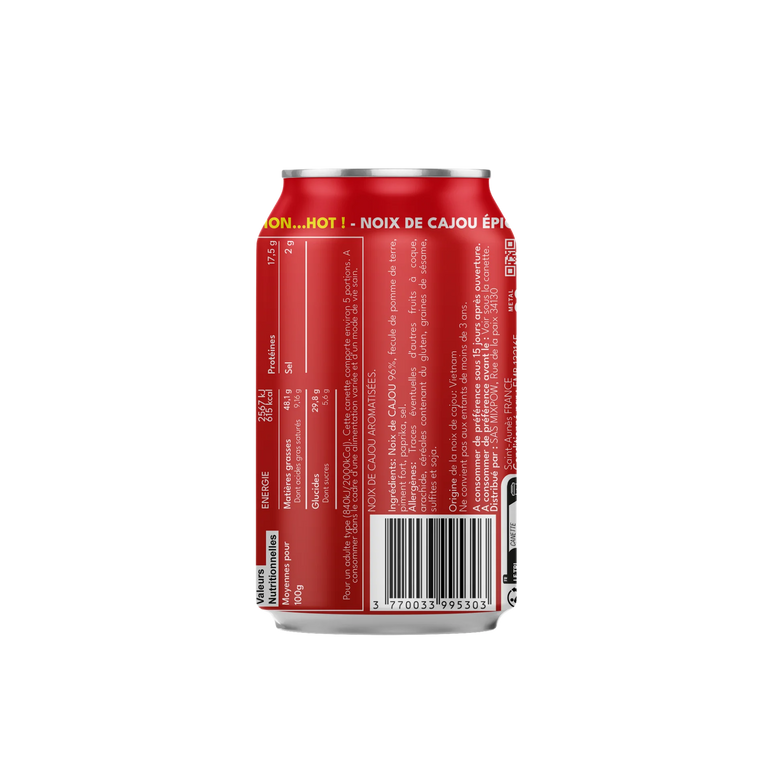 Valeurs nutritionnelles noix de cajou épicées Mixpow — ingrédients canette rouge