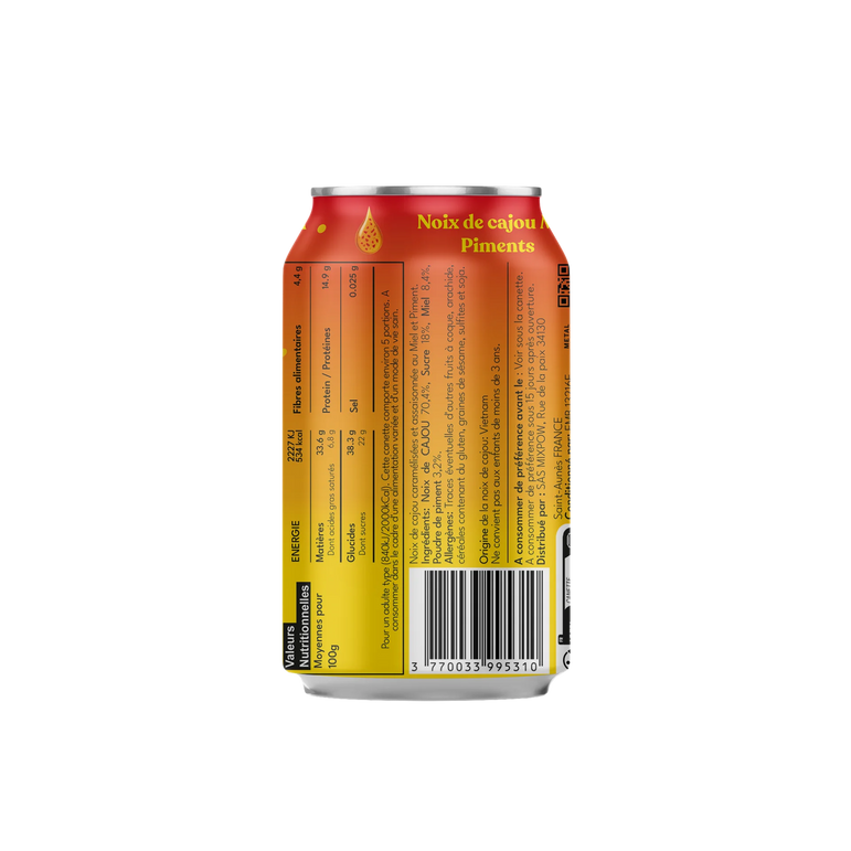 Valeurs nutritionnelles noix de cajou miel piments Mixpow — ingrédients canette orange