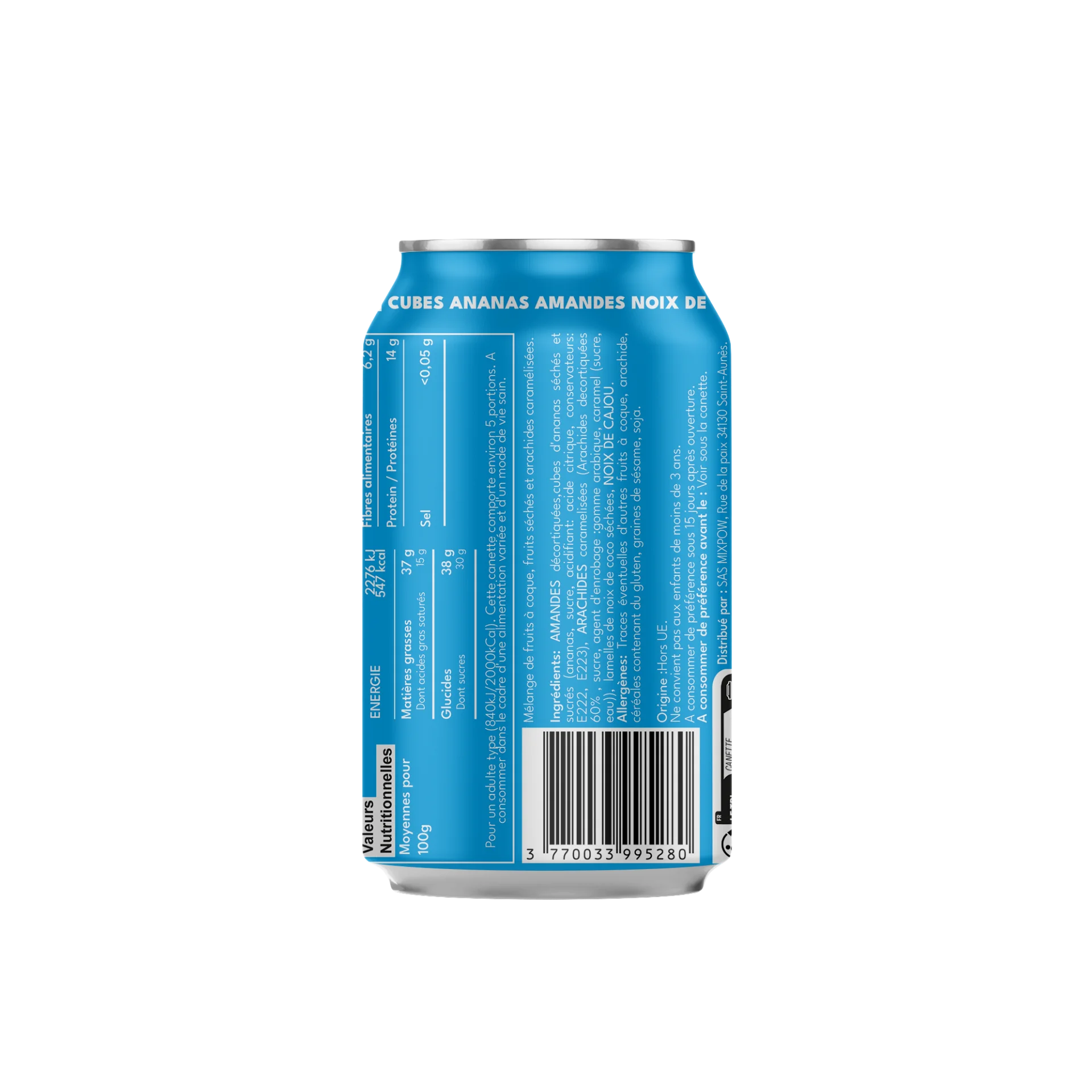 Valeurs nutritionnelles Plaisir Gourmand Mixpow — amandes cajou ananas coco ingrédients