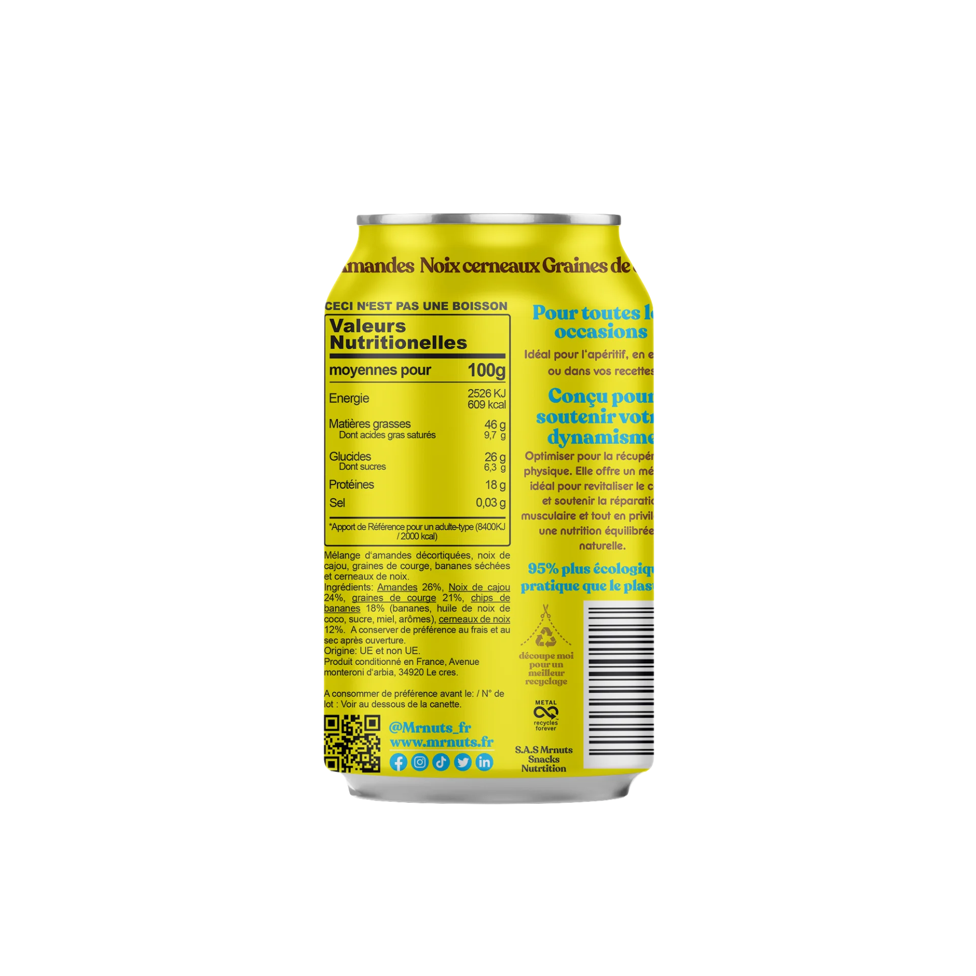 Valeurs nutritionnelles Recovery Boost Mixpow — amandes cajou banane graines de courge noix