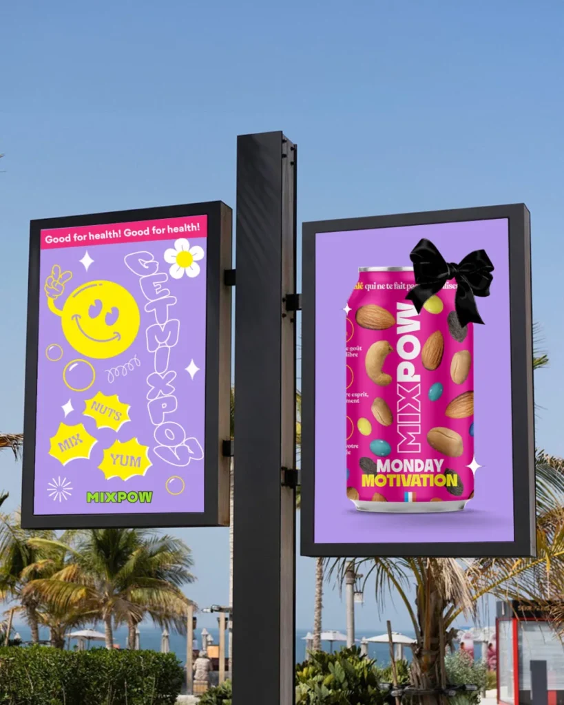 Publicité Mixpow mettant en avant un encas sain en canette à base de fruits secs