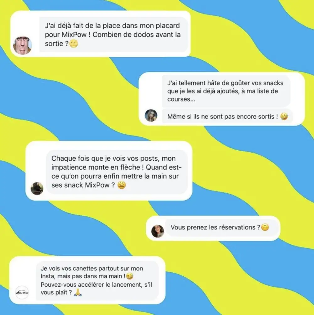 Avis et messages de clients impatients de découvrir les encas sains Mixpow